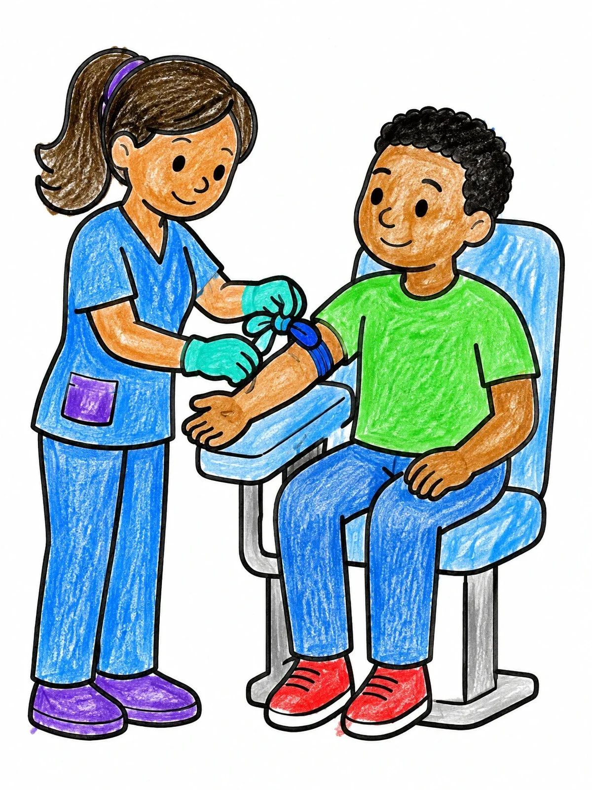 Colored example of the Phlebotomist Preparing Patient Arm coloring page
