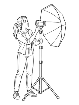 Free printable Photographer Adjusting Studio Umbrella Light coloring page