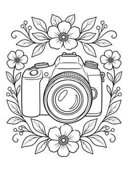Free printable Dslr Camera With Floral Frame coloring page