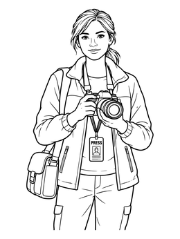 A woman holding a camera in this detailed journalist coloring page.