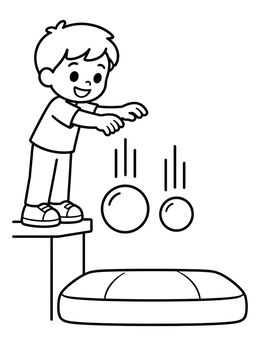 Free printable Boy Testing Gravity With Two Balls coloring page