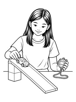 Free printable Physics Experiment With Toy Car And Ramp coloring page