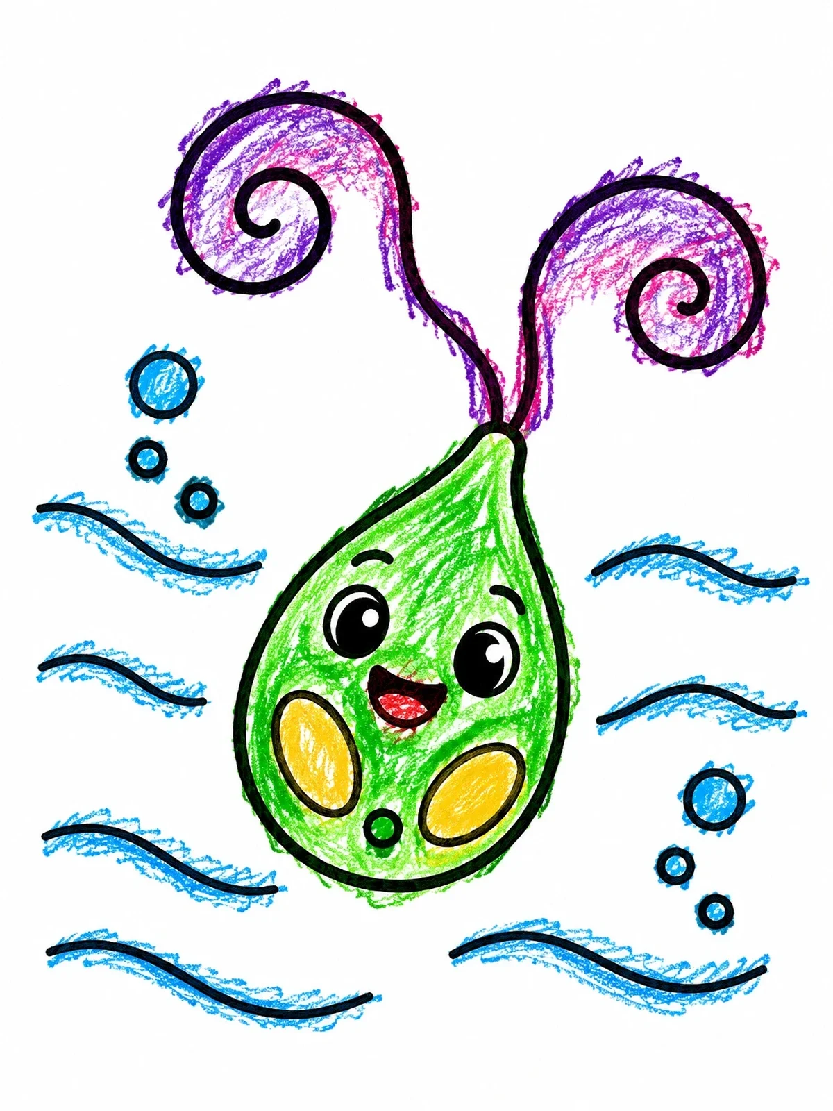 Colored example of the Cheerful Little Microalga Floating In Water coloring page