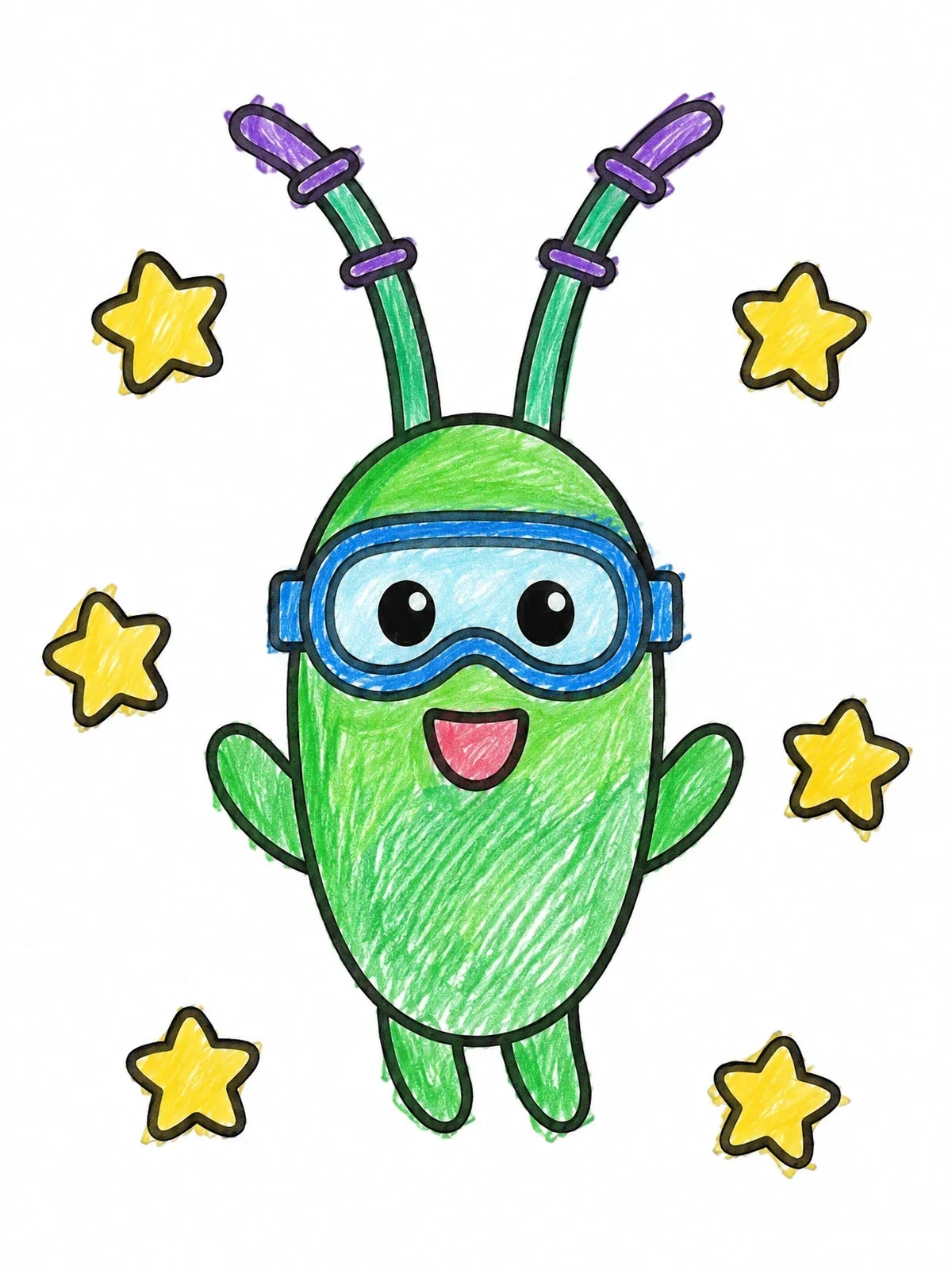 Colored example of the Cute Plankton With Swim Goggles coloring page