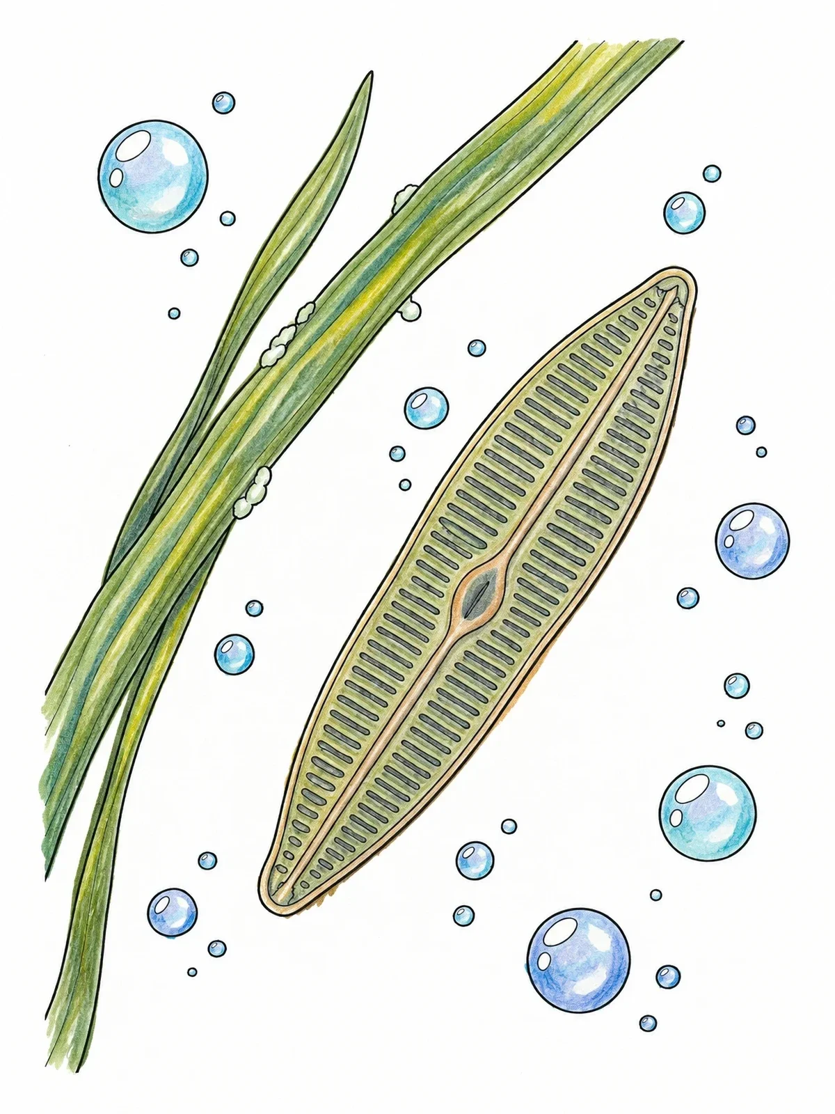 Colored example of the Marine Diatom Drifting Underwater coloring page