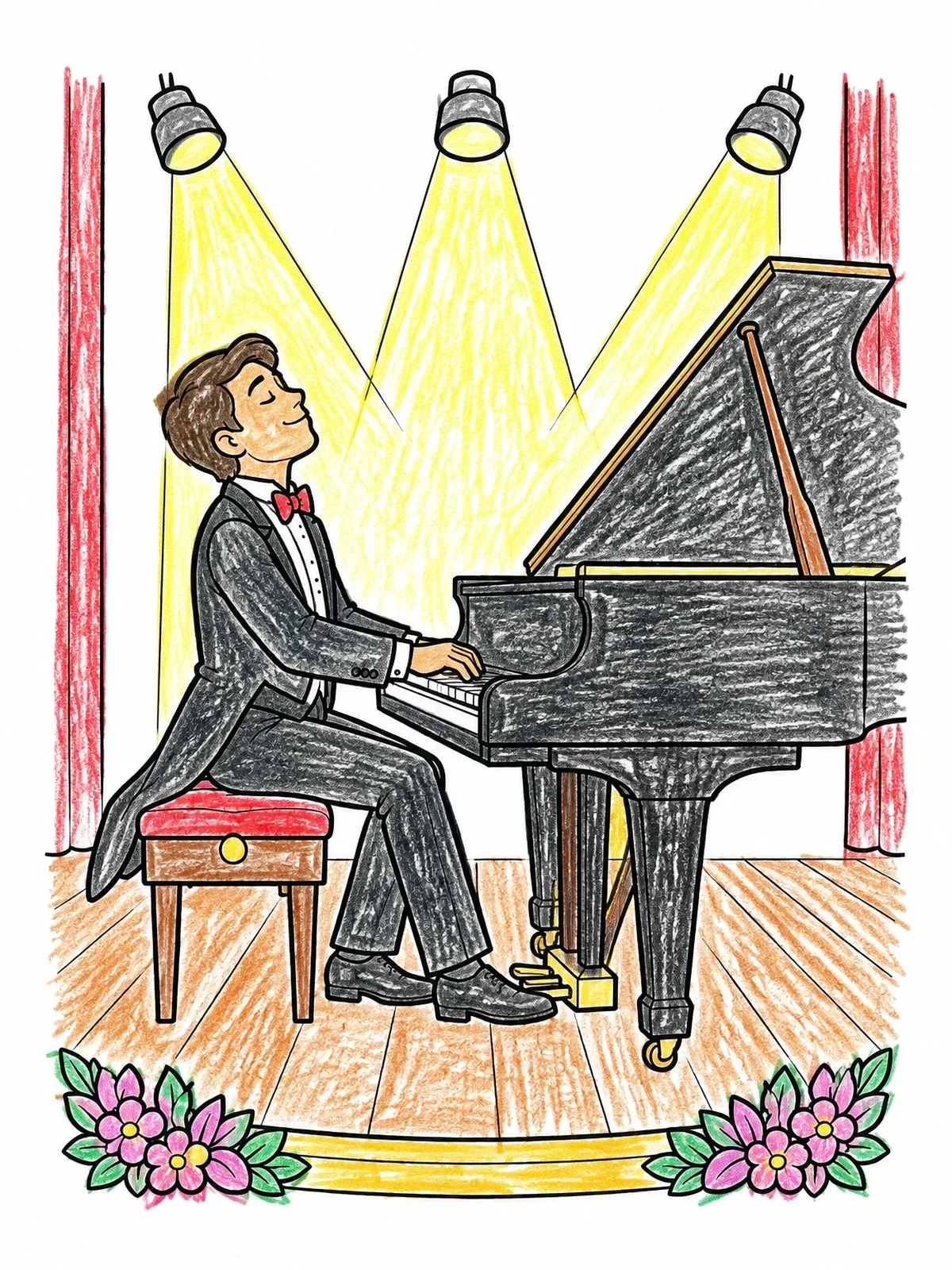 Colored example of the Pianist Performing On Stage coloring page