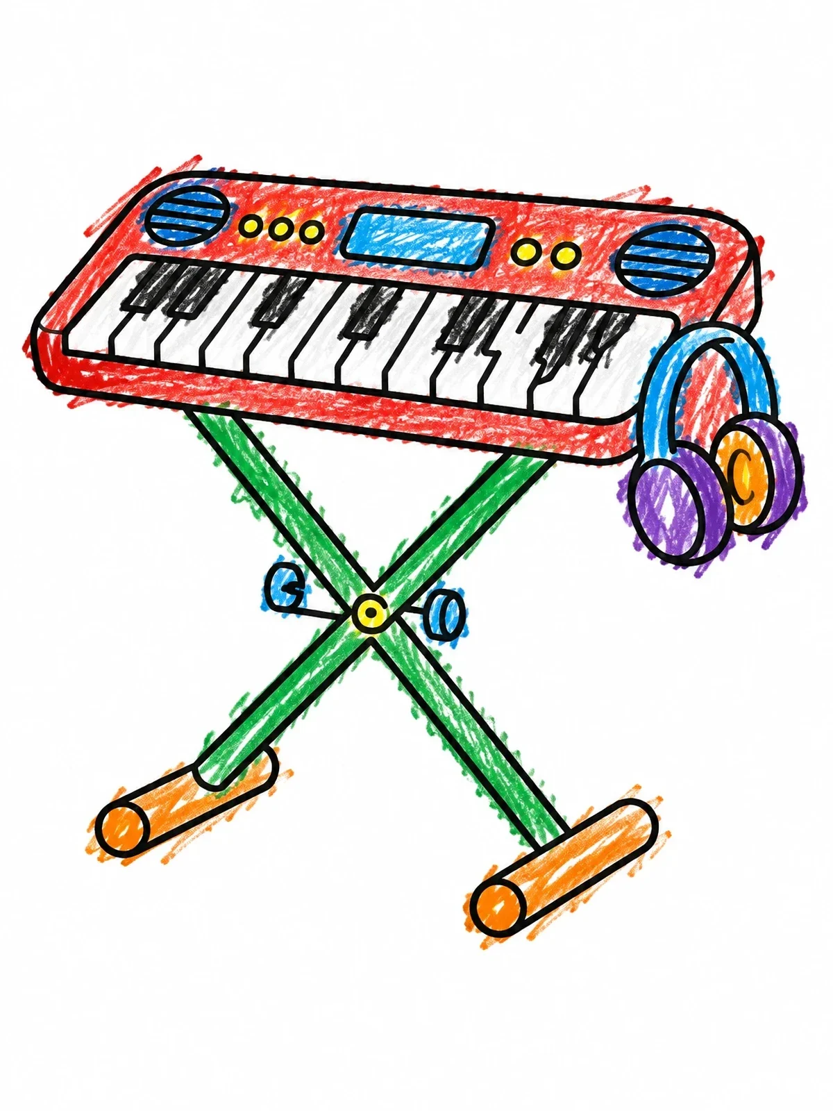 Colored example of the Electronic Keyboard On Stand With Headphones coloring page
