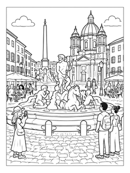 Free printable Piazza Navona Fountain In Rome coloring page