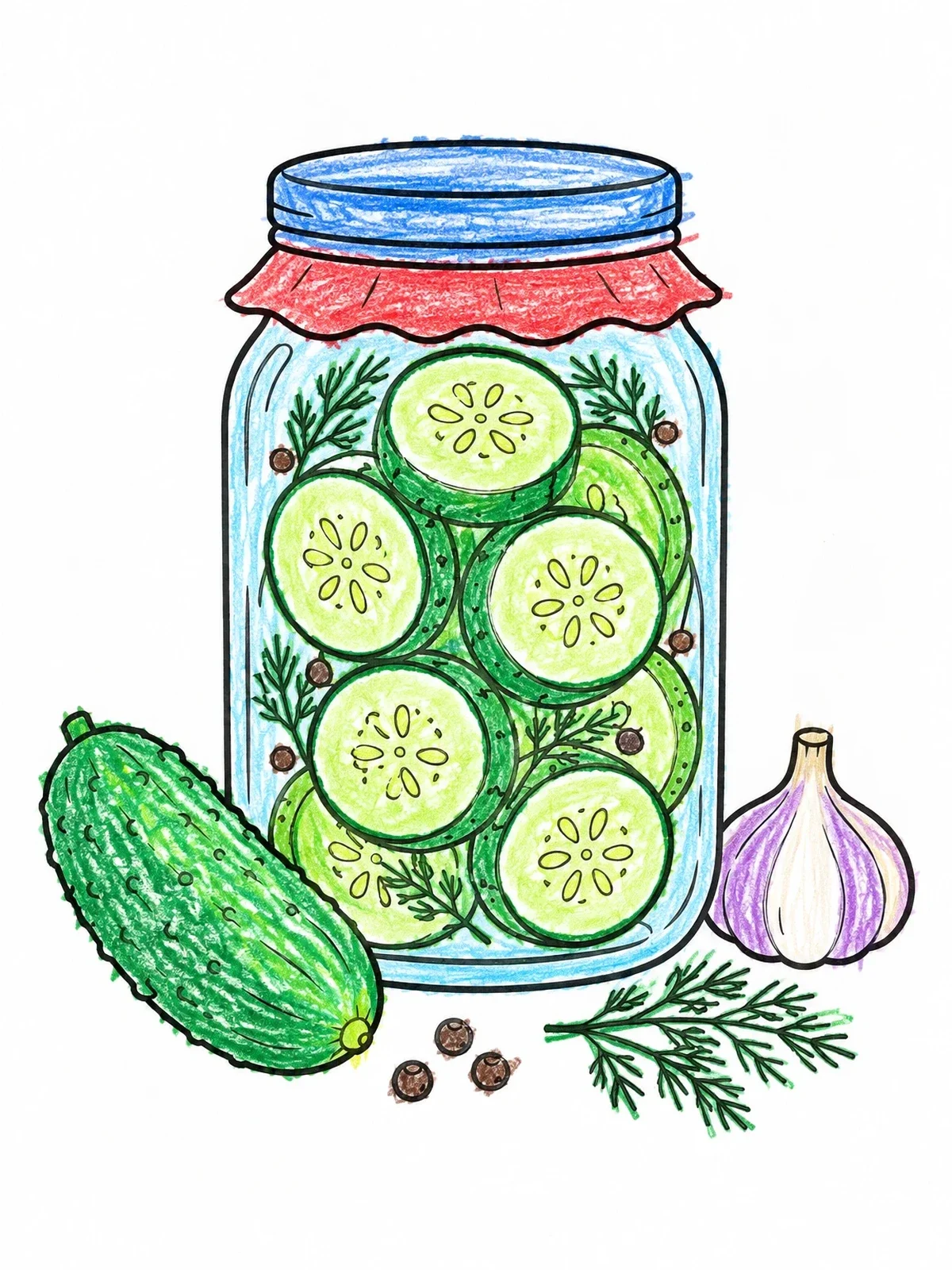 Colored example of the Pickled Cucumber Slices In A Jar coloring page