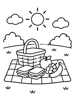 Free printable Picnic Basket And Tasty Snacks coloring page