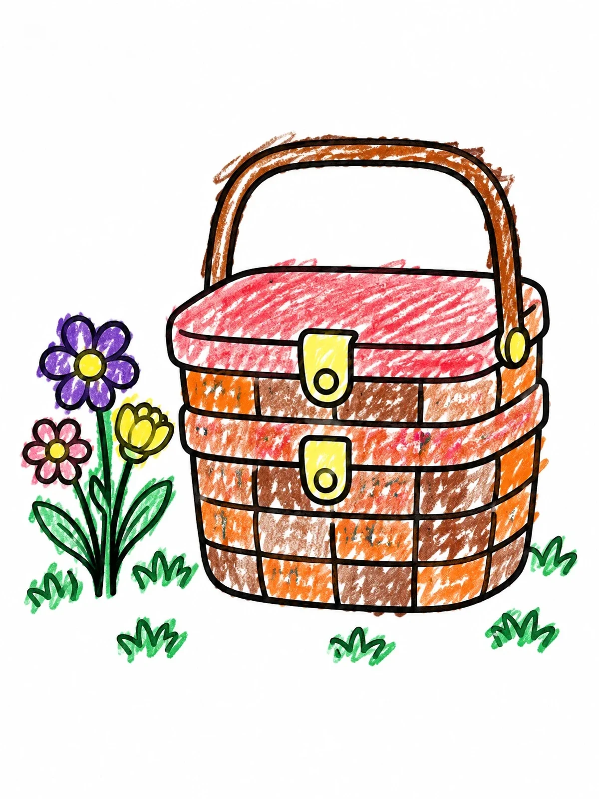 Colored example of the Picnic Basket And Wildflowers coloring page