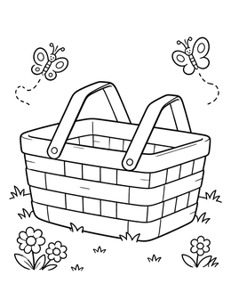 Free printable Picnic Basket With Friendly Butterflies coloring page
