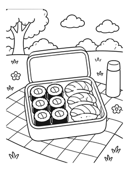 Free printable Picnic Bento Box With Sushi coloring page