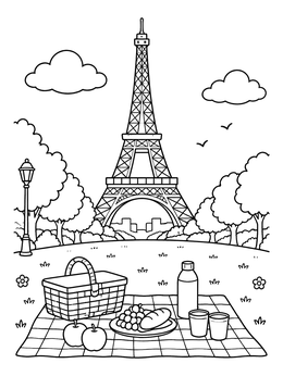 Free printable Picnic By The Eiffel Tower coloring page