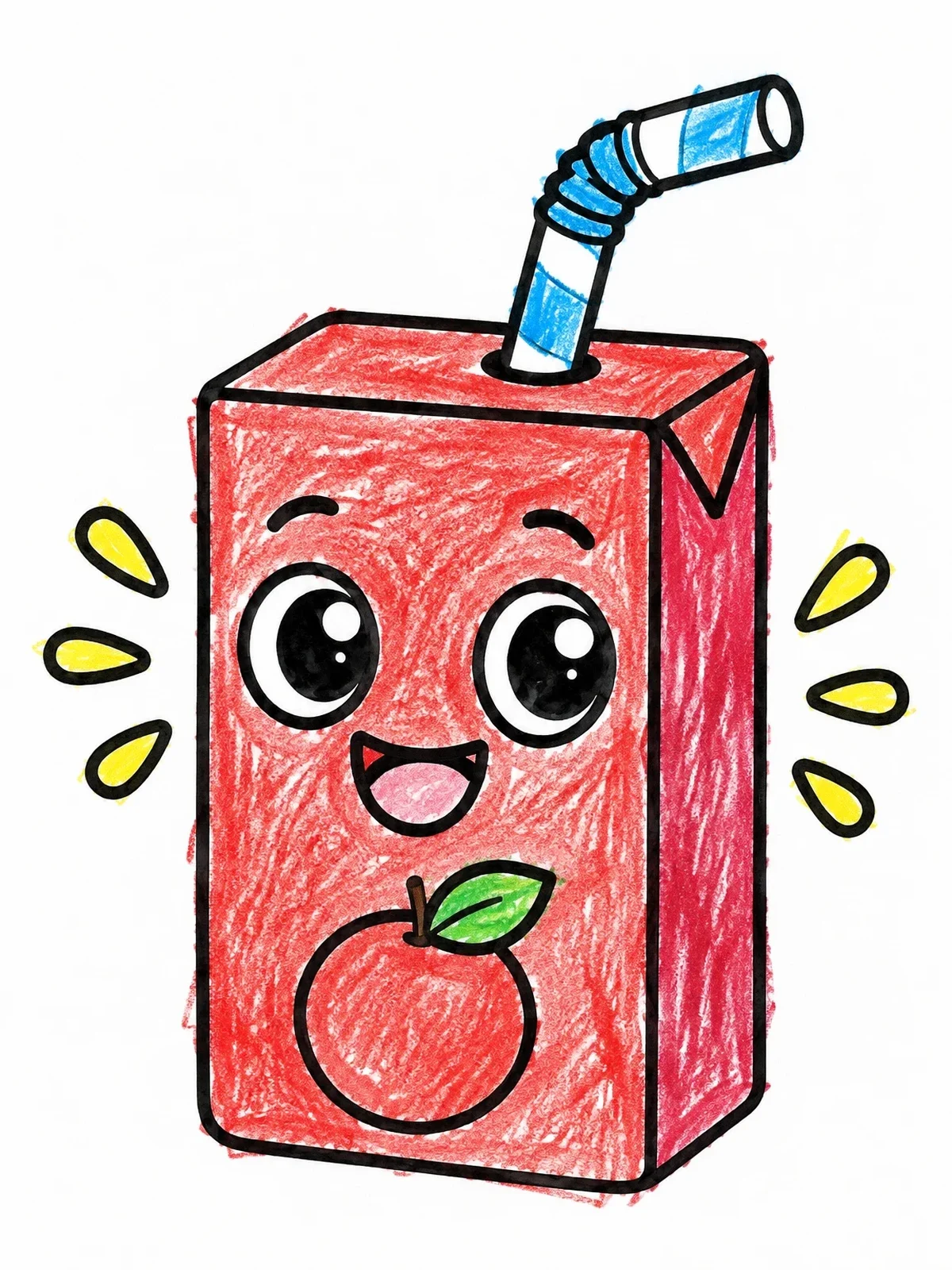 Colored example of the Cute Cartoon Juice Box With Straw coloring page