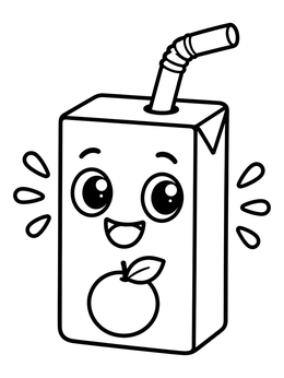 A cheerful cartoon juice box drink on this picnic coloring page.