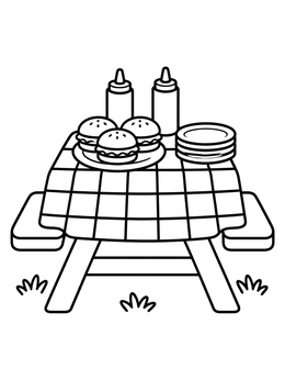 Free printable Picnic Table With Burgers And Condiments coloring page