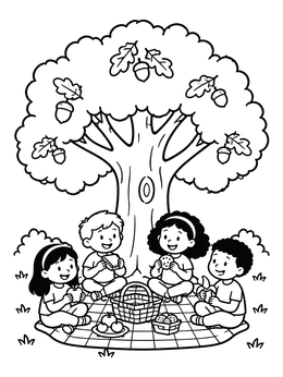 Free printable Picnic Under The Oak Tree coloring page