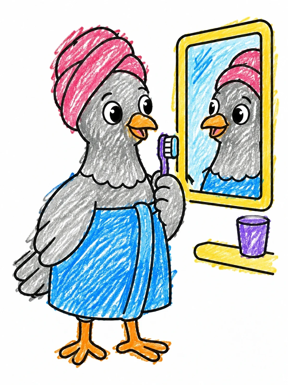 Colored example of the Pigeon Brushing Teeth After Bath coloring page