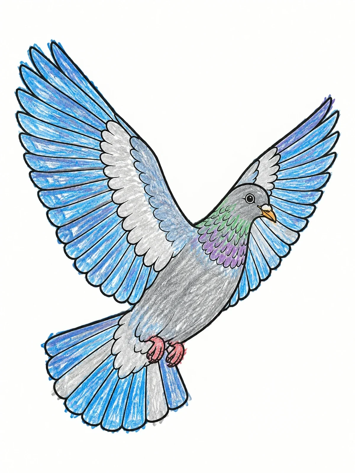 Colored example of the Pigeon In Mid Flight coloring page