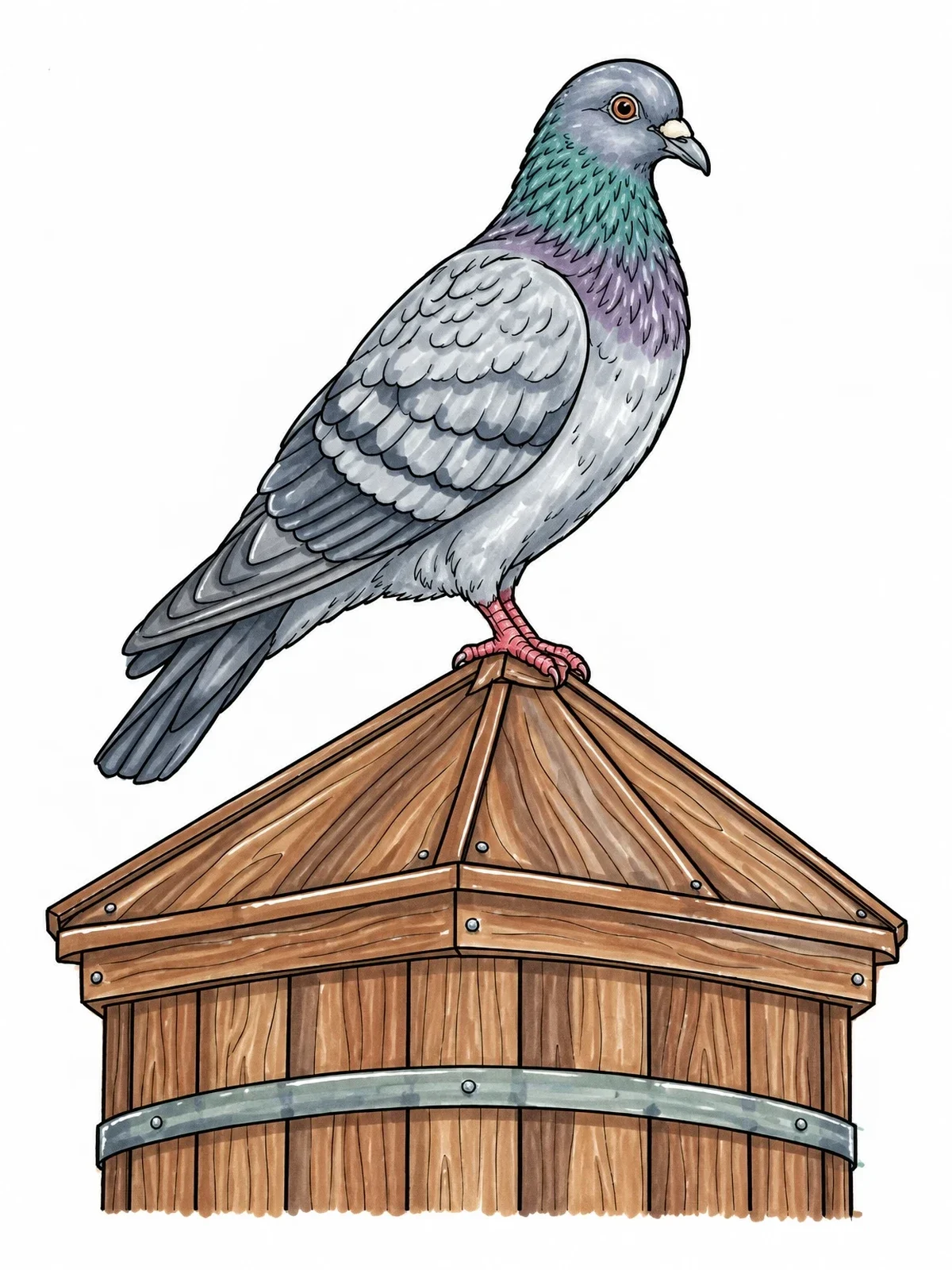 Colored example of the Pigeon On Rooftop Water Reservoir coloring page