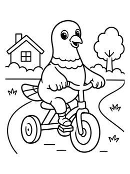 A cheerful bird on a path in this pigeon coloring page.