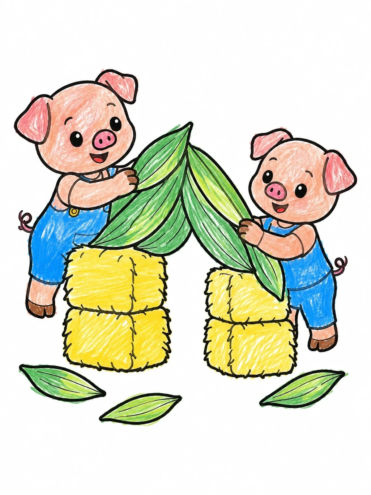 Colored example of the Piglets Building A Fort coloring page