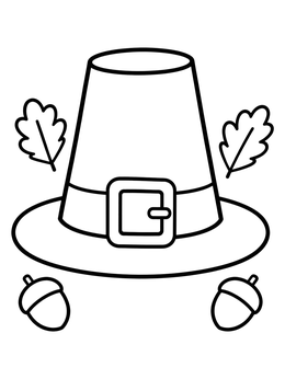 Free printable Pilgrim Hat With Oak Leaves coloring page