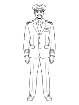 An airline captain stands proudly in this pilot coloring page with clean outlines.