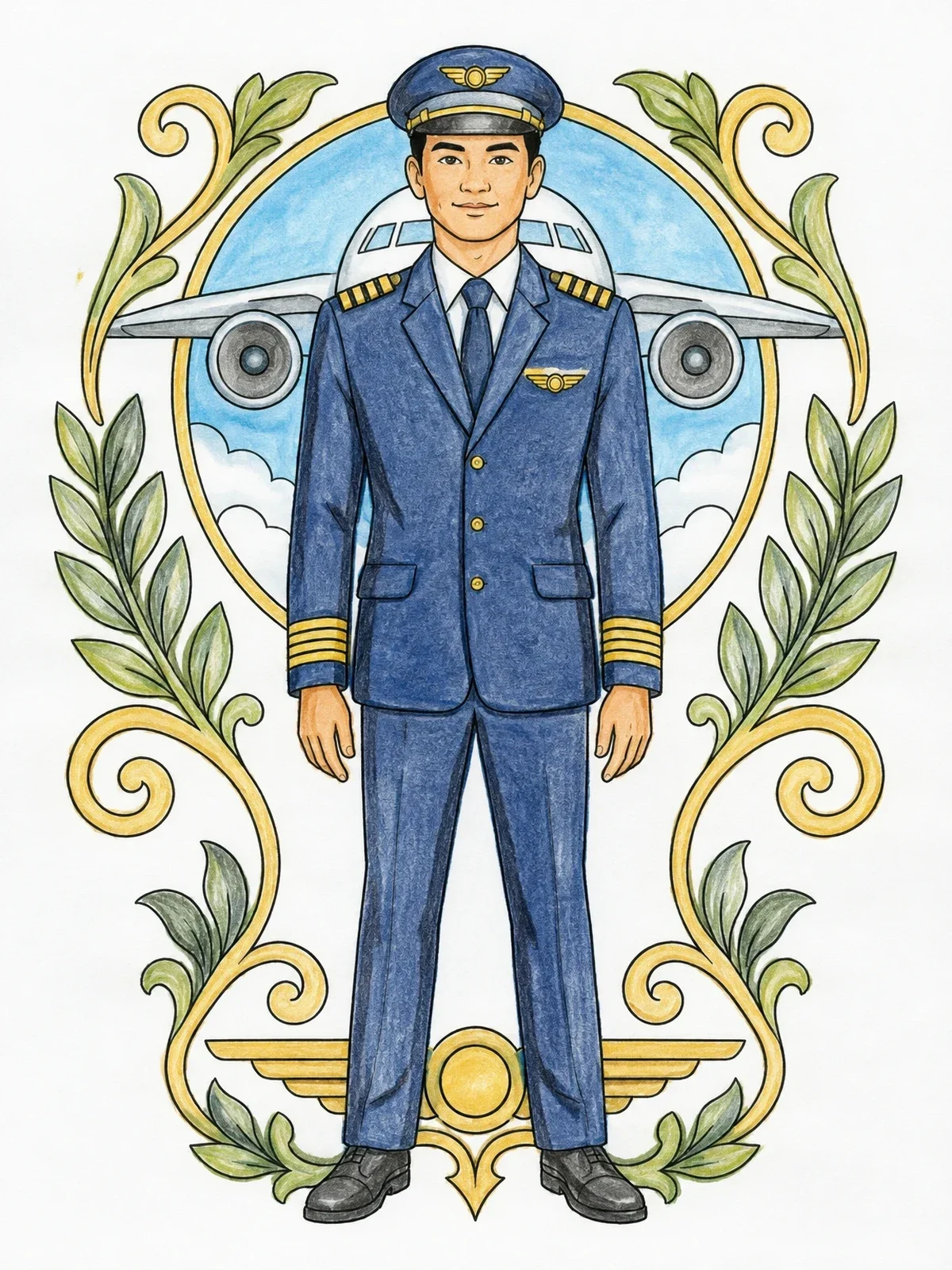 Colored example of the Airline Captain In Uniform coloring page