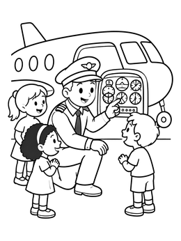 Free printable Pilot Showing Airplane Controls To Children coloring page