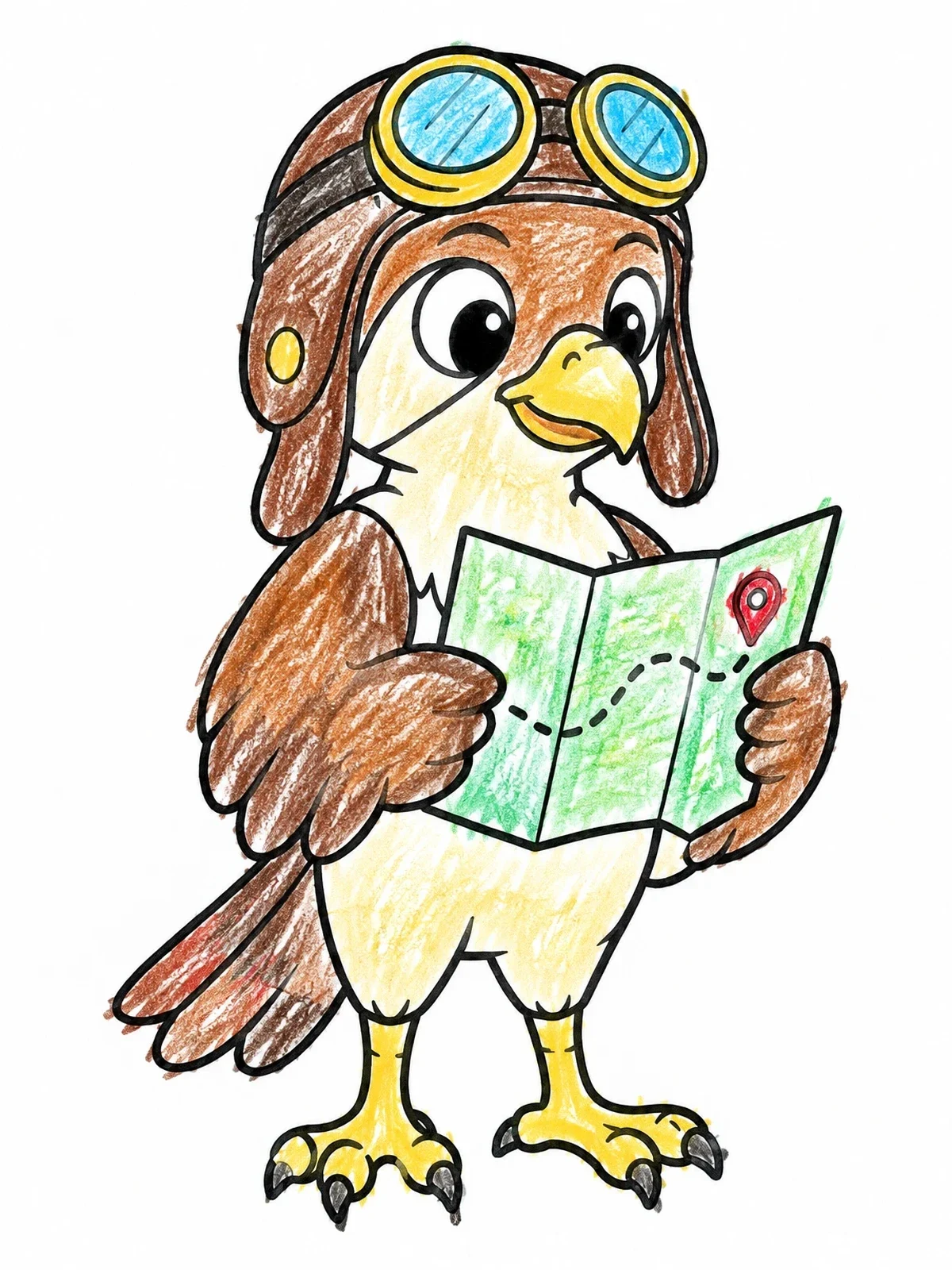 Colored example of the Pilot Falcon Checking A Map coloring page