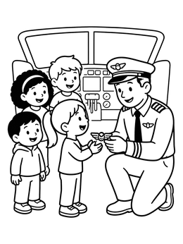 Free printable Pilot Giving Wings To Children coloring page