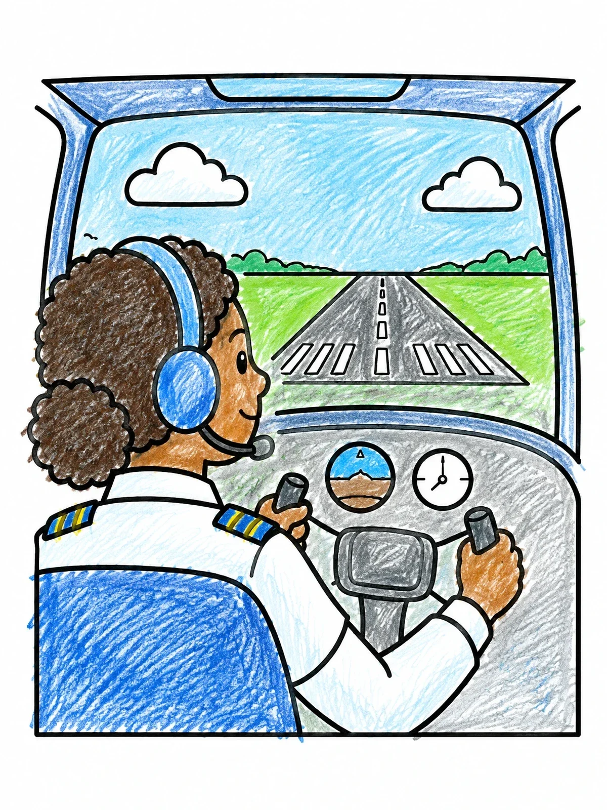 Colored example of the Pilot Landing On The Runway coloring page