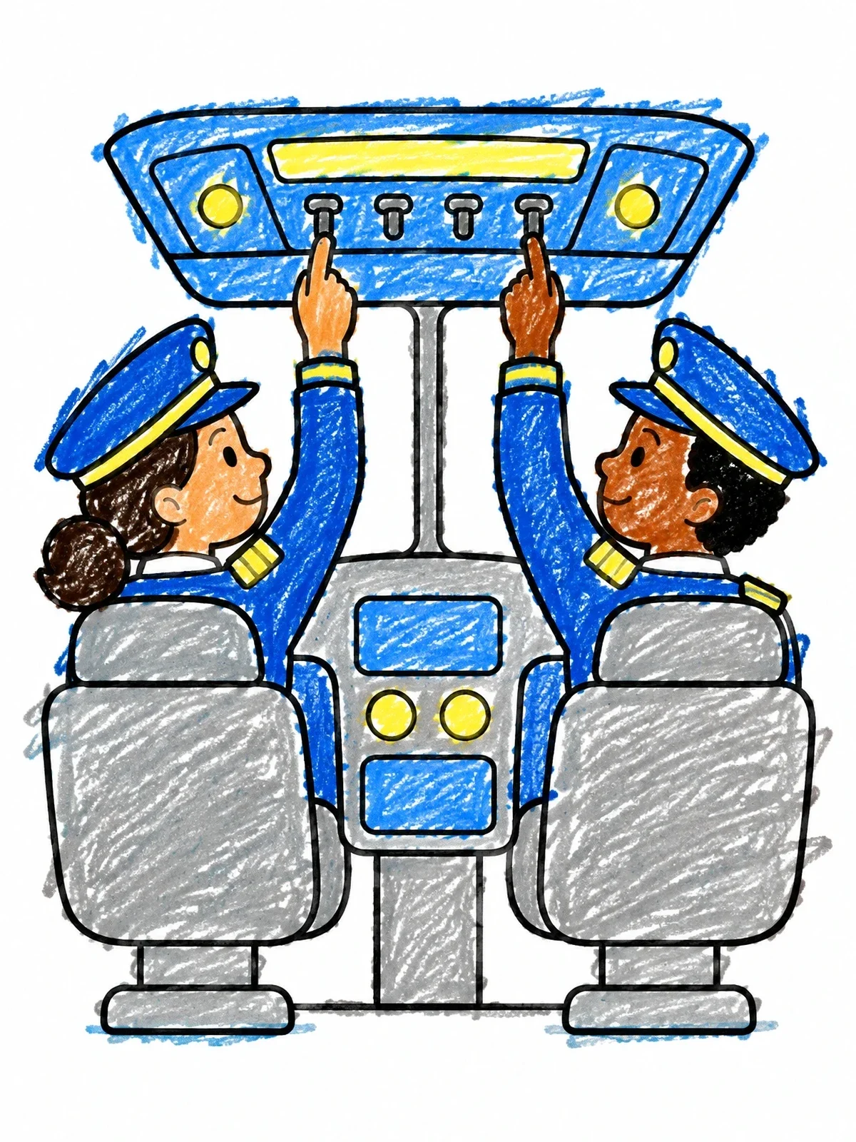 Colored example of the Pilots Working In Cockpit coloring page