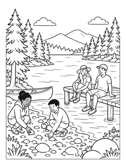 Free printable Lakeside Fun In The Pine Forest coloring page