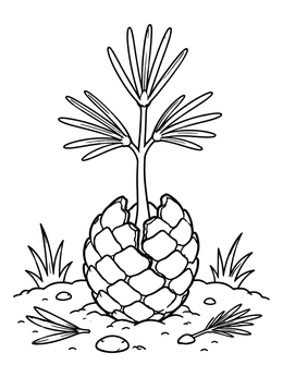 Free printable Pine Sprout Growing From Cone coloring page