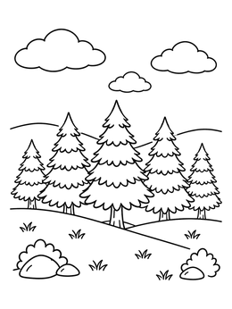 Free printable Pine Trees On Rolling Hills coloring page