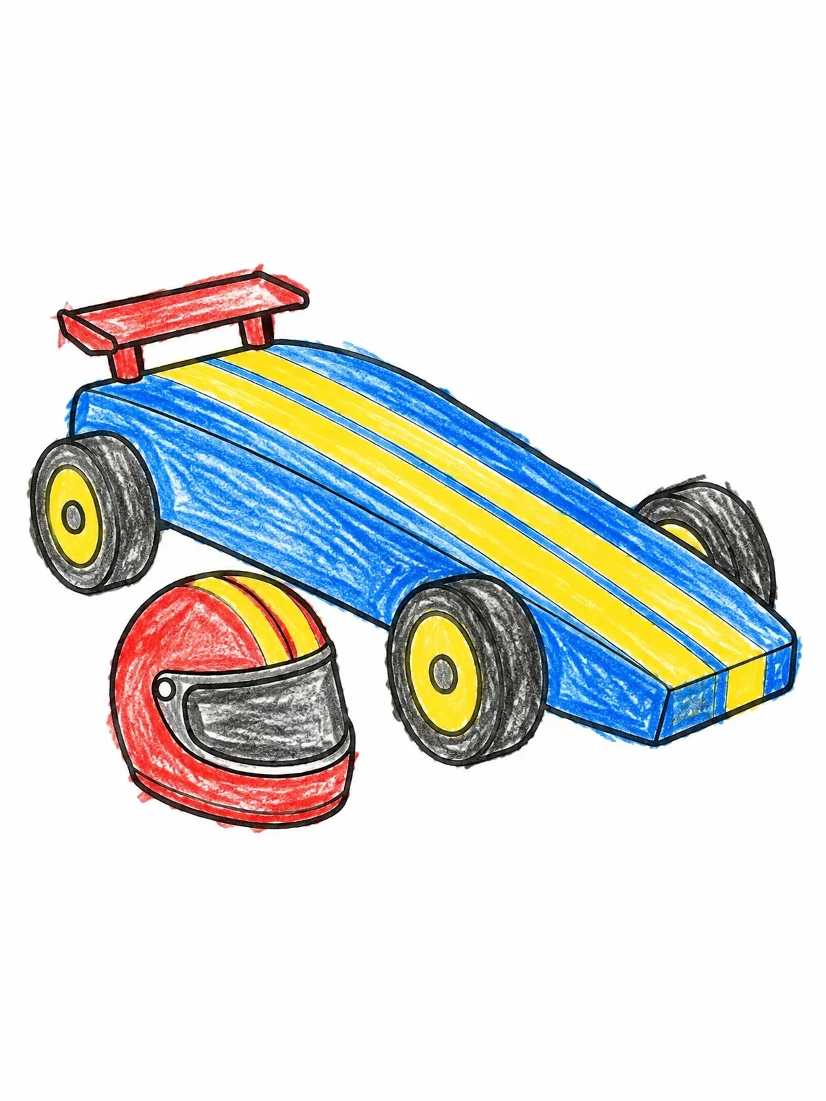 Colored example of the Pinewood Derby Car With Helmet coloring page