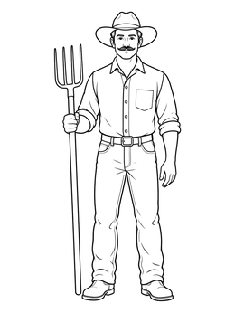Free printable Pioneer Farmer With Pitchfork coloring page