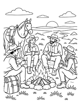 Free printable Campfire Rest On Prairie Trail coloring page