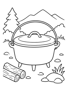 Free printable Campfire Dutch Oven In Wilderness coloring page