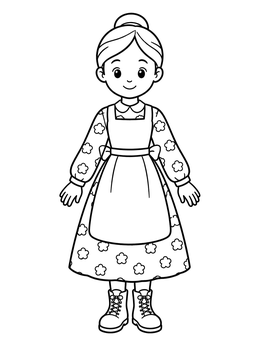 Free printable Cheerful Pioneer Girl In Apron coloring page