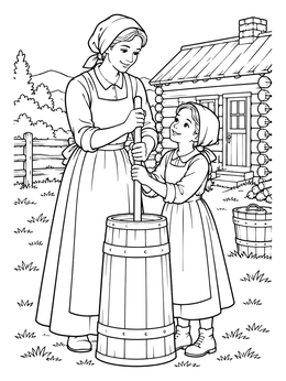Free printable Churning Butter By The Cabin coloring page