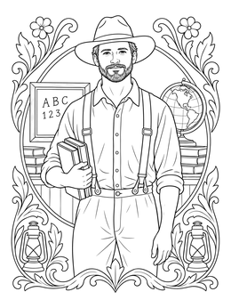 Free printable Frontier Schoolteacher With Books And Slate coloring page
