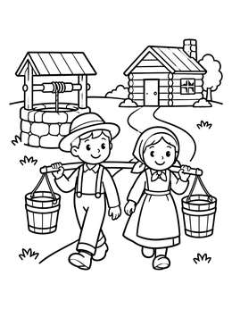 Free printable Pioneer Children Carrying Water Buckets coloring page