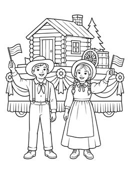 Free printable Pioneer Children Beside Parade Float coloring page