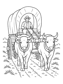 Free printable Pioneer Covered Wagon With Oxen coloring page