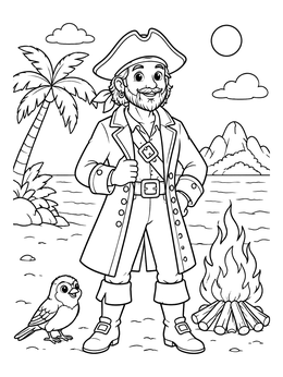 Free printable Pirate And Sparrow On Beach coloring page