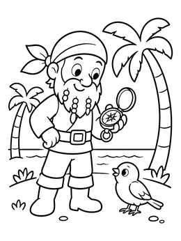 Free printable Pirate And Sparrow On The Beach coloring page